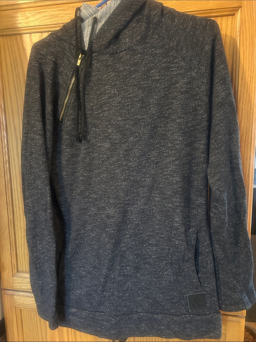 AMPERSAND AVE Men's Charcoal Zip-Neck Double Hooded Hoodie Sweater